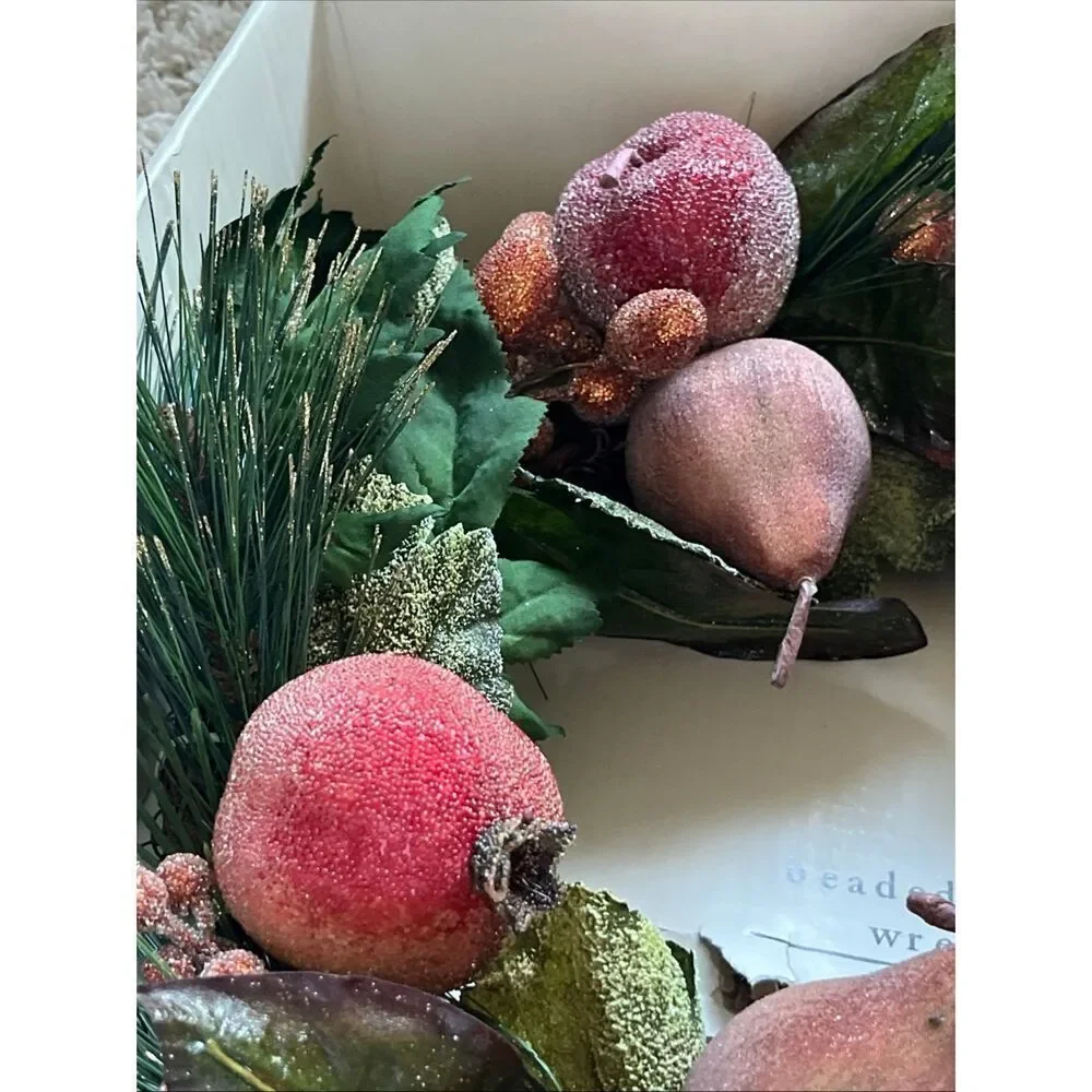NIB Pier 1 Imports Glitter Beaded Fruit Christmas Wreath
